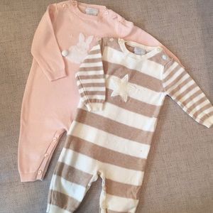 Twin boy girl sweater rompers